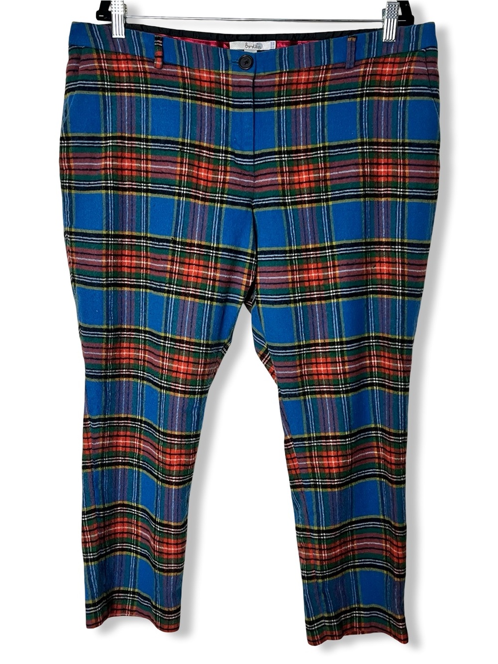 Boden Vintage Blue Tartan Plaid Wool Cropped Trousers Sz 16R